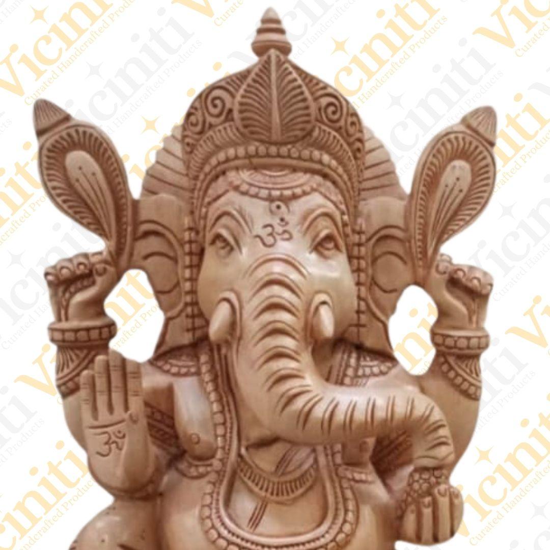 Fine Carving Ganesha Wooden Handcrafted Idol Statue Murti
