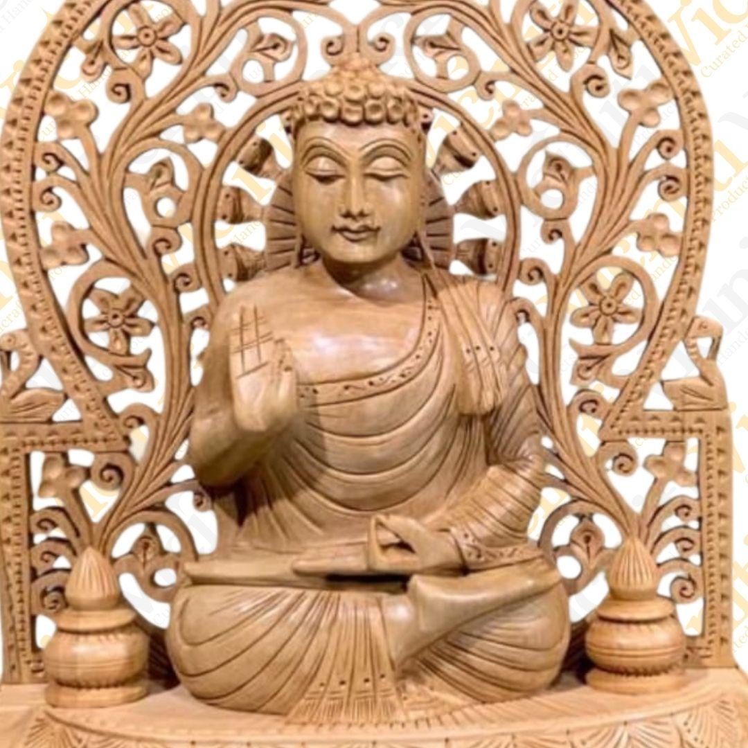 On throne hand carved wooden showpiece idol statue murti