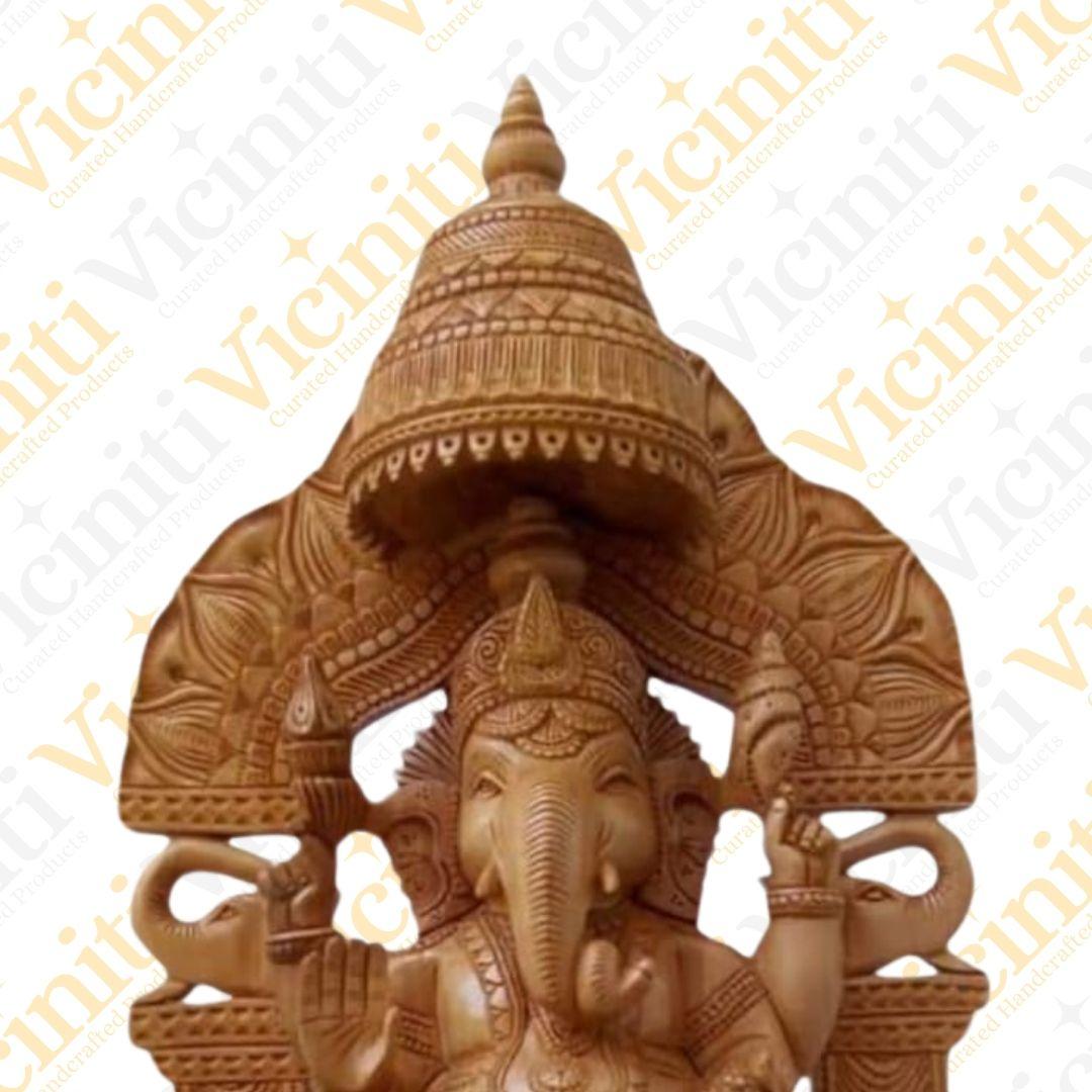 Ganesha on Throne wooden hand carved showpiece idol statue murti