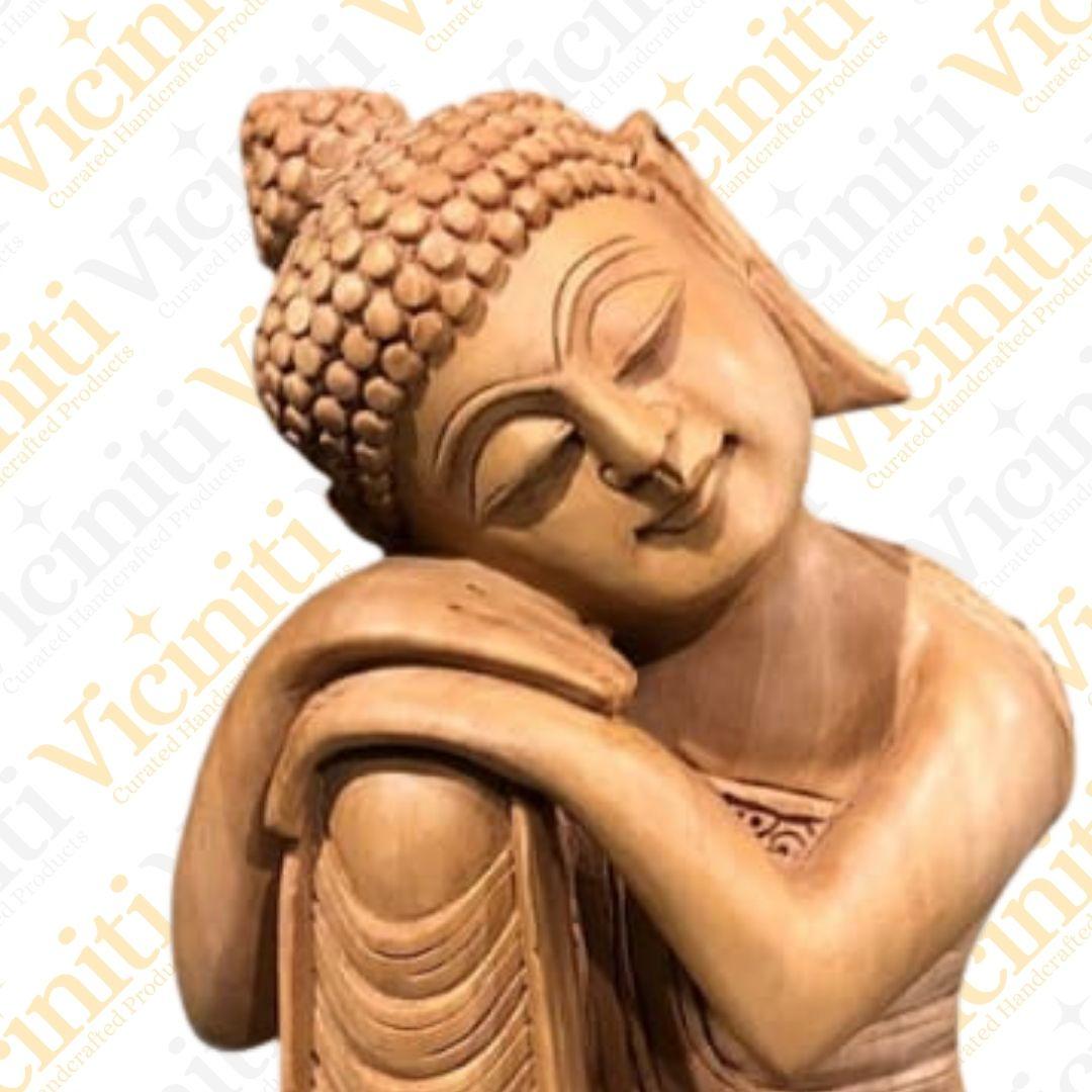 Buddha Relaxed Position Hand carved wooden Idol Statue Murti Showpiece