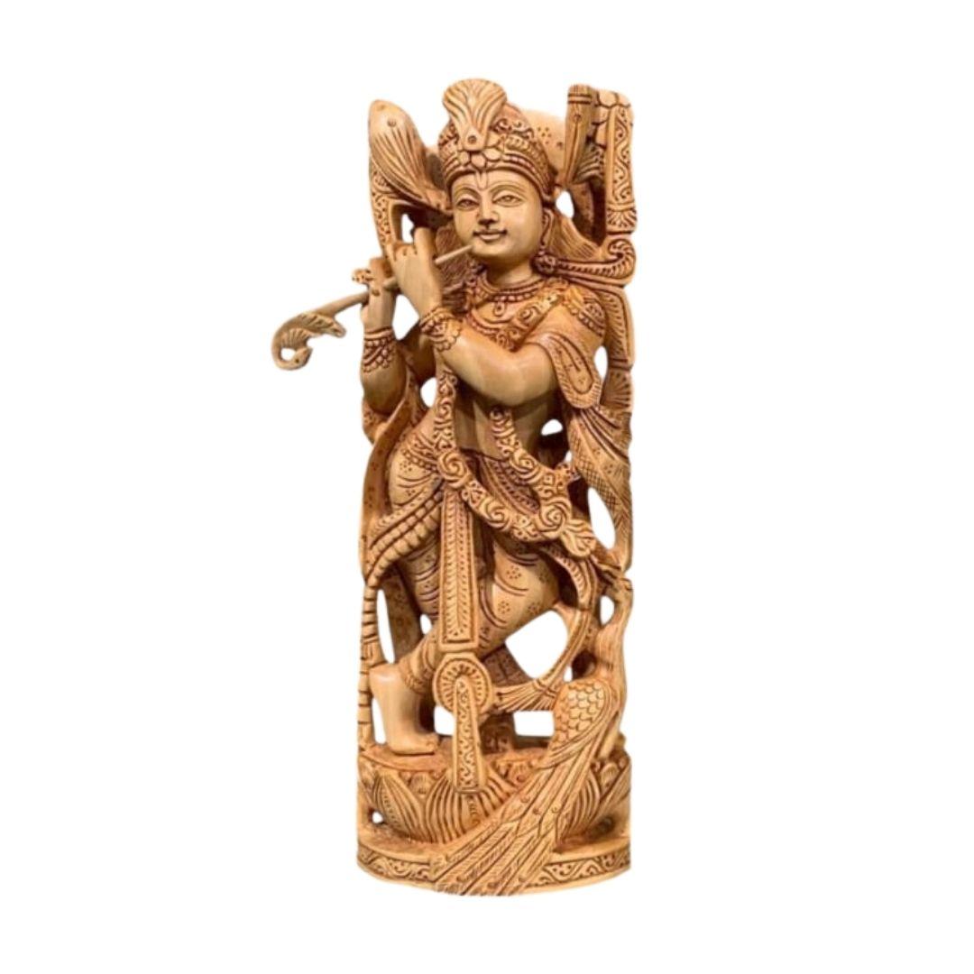 Lord Krishna Wooden Hand Carved Statue Idol Showpiece Murti