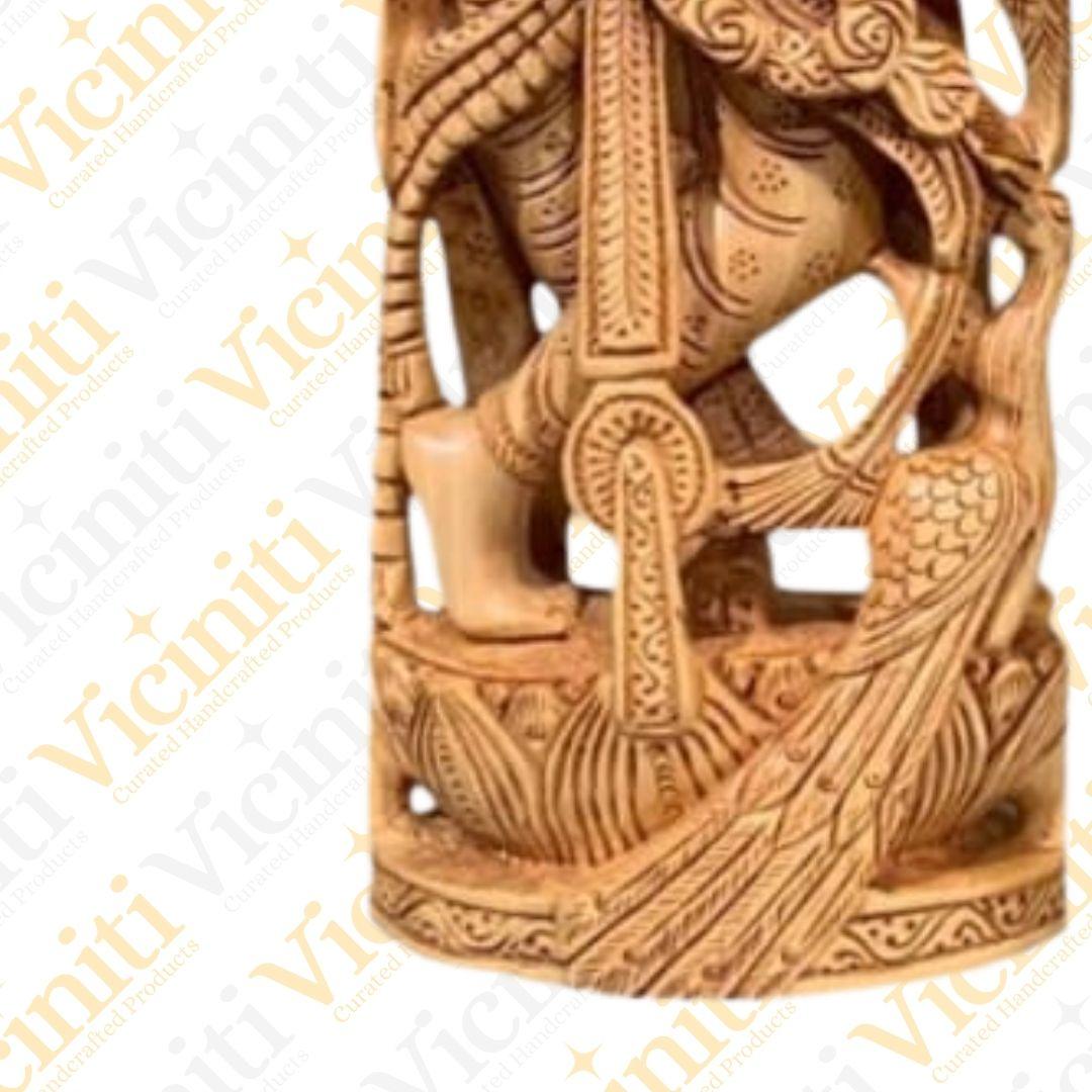 Lord Krishna Wooden Hand Carved Statue Idol Showpiece Murti