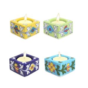 Blue Pottery Square Tea Light holders