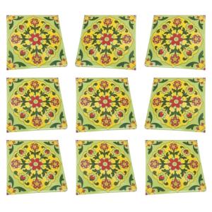 Lime floral blue pottery ceramic tile