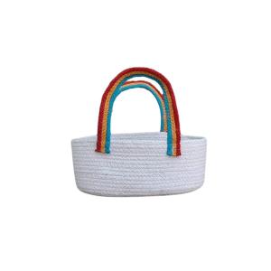 Tri colour handle with white base cotton rope gift hamper basket