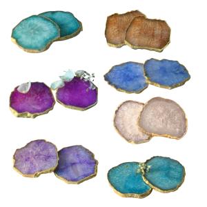 Crystal Agate Coasters with Gold Plating set of 2