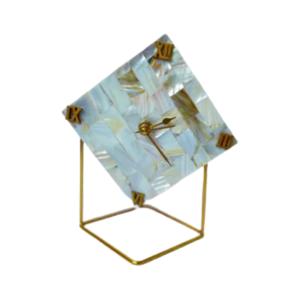 Diamond Mother of Pearl desk clock and gold metal stand