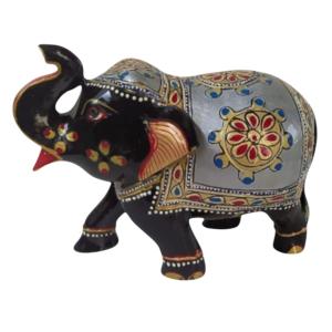 Silver Embellished Handcrafted Wooden Elephant Showpiece